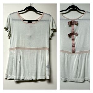 FENDI Silk Blend Bow Back Short Sleeve Tee, Ivory/Pink, Sz 44 (L-XL)